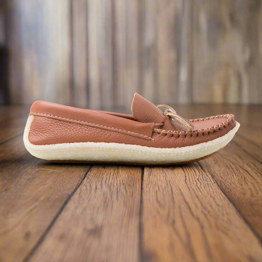 mens brown canadian made leather moccasins with gum sole driving moccasns
