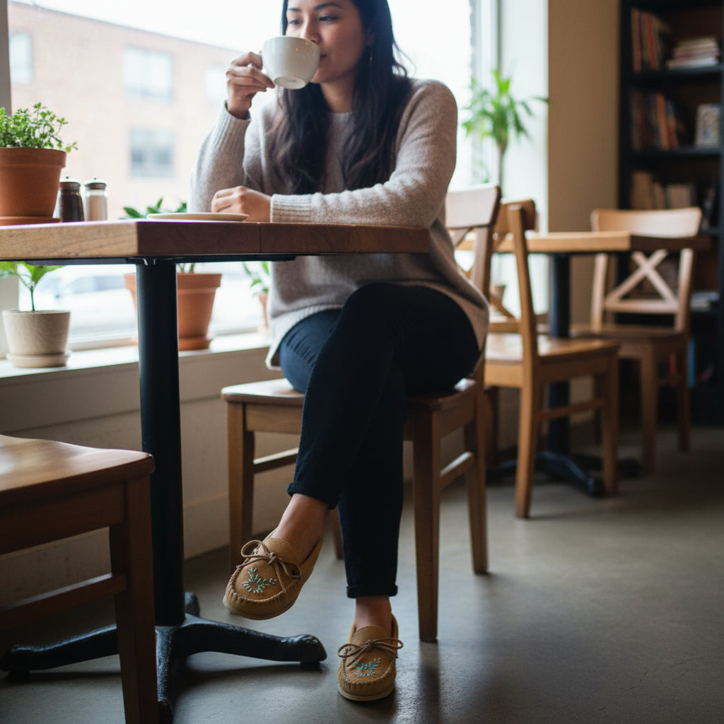 Women's Yänonhchia’ (house) - Women's Outdoor Moose Hide Leather Driving Moccasins