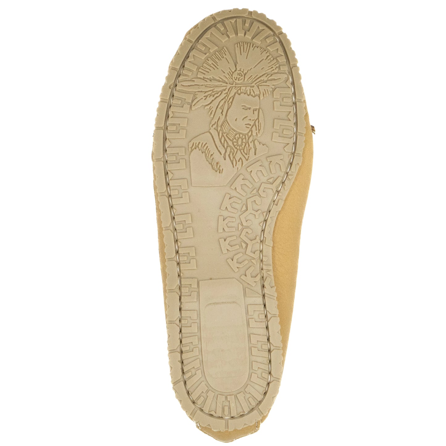 Beige shoe sole with embossed design on a white background