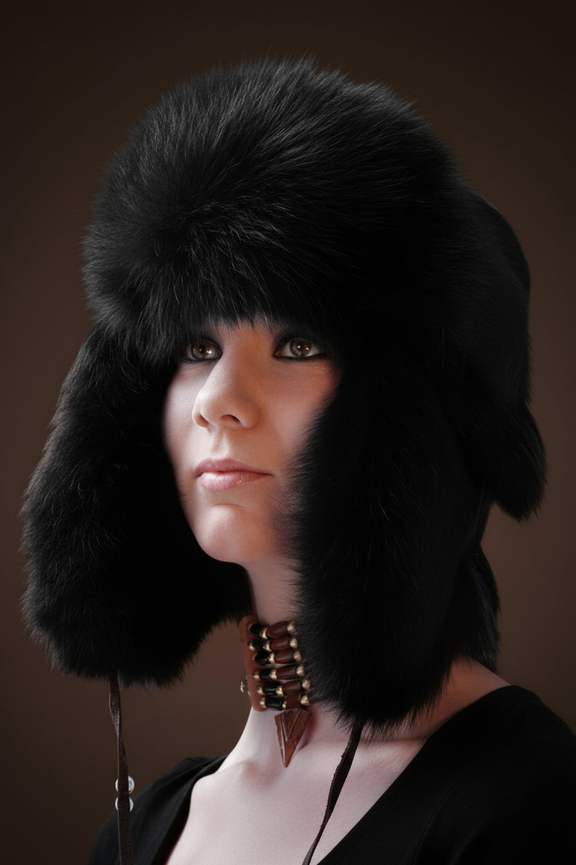Tecumseh Canada Black Fox Fur Bomber Hat - Handcrafted in Canada