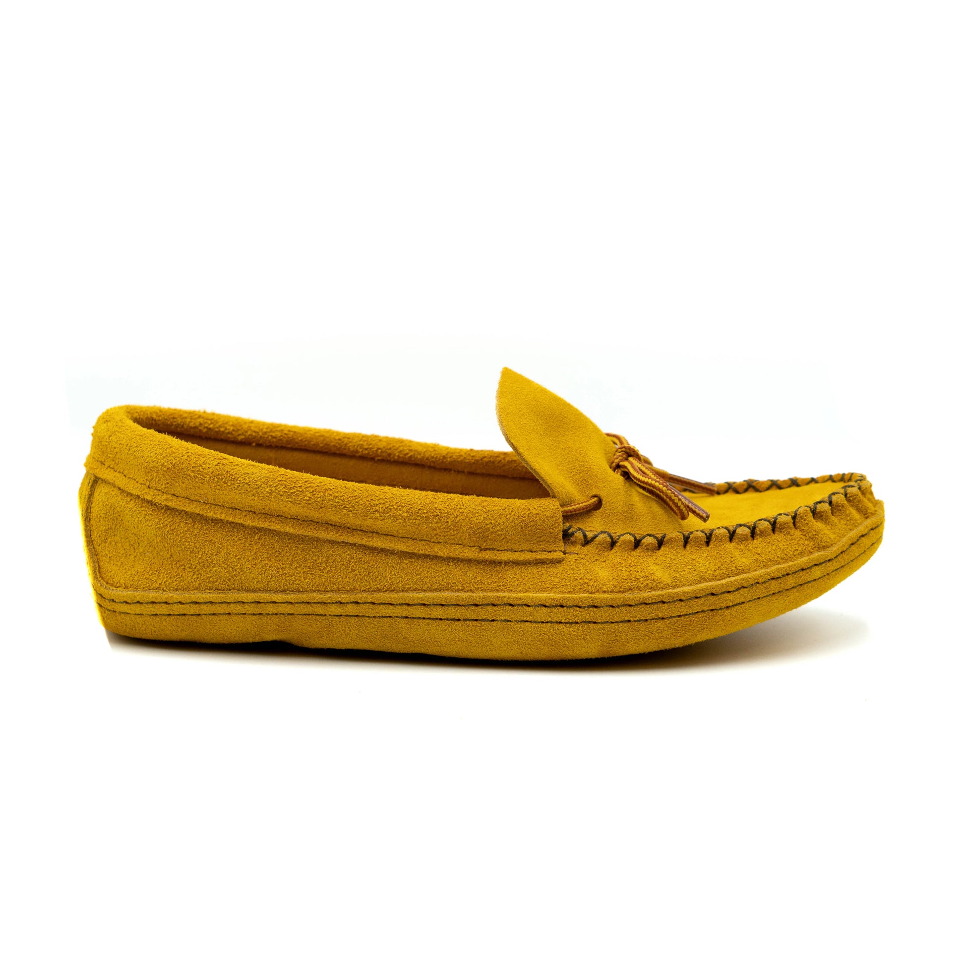 mens spirit moccasins in tan on hardwood floor
