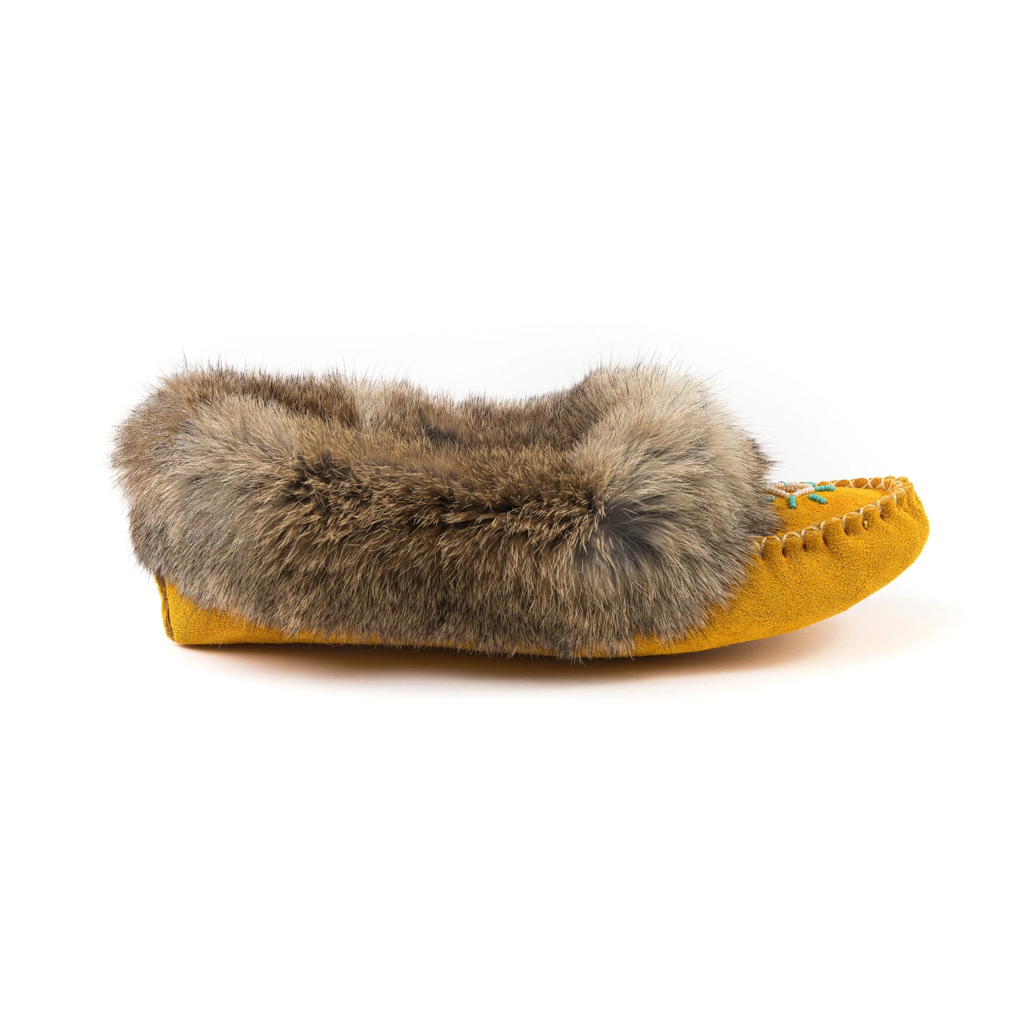 Tänionnieha' Tan Rabbit Fur Moccasins - Hand-Beaded Suede - Canadian Indigenous Made