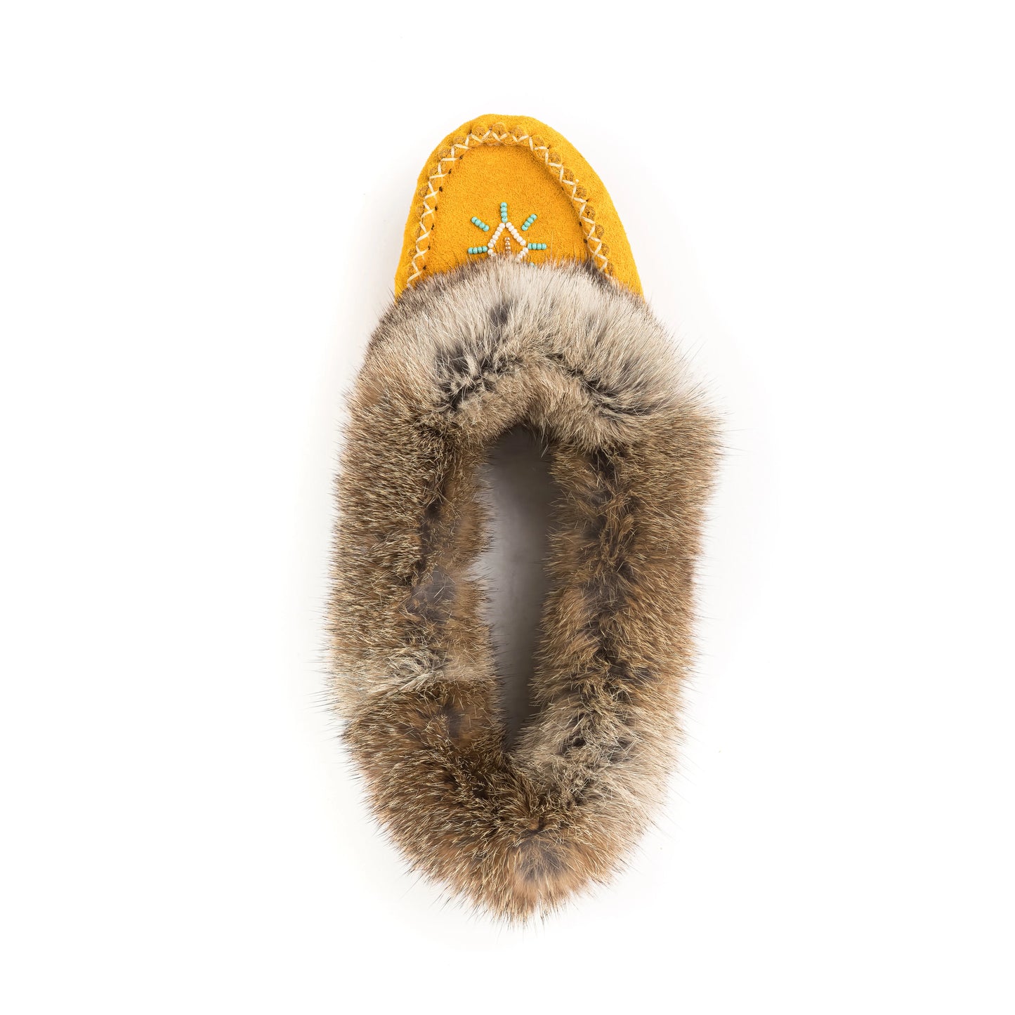 Tänionnieha' Tan Rabbit Fur Moccasins - Hand-Beaded Suede - Canadian Indigenous Made
