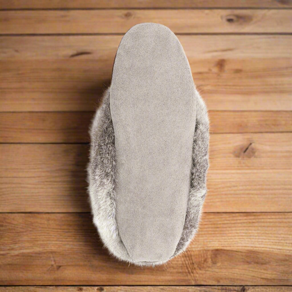 Bastien Moccasins 240W Grey Rabbit fur fleece lining made in Canada