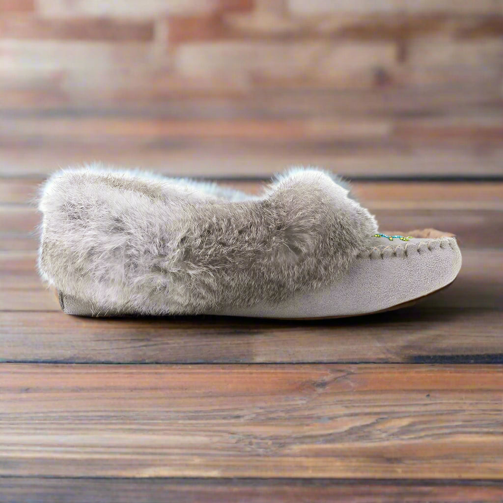 Bastien Moccasins 240W Grey Rabbit fur fleece lining made in Canada