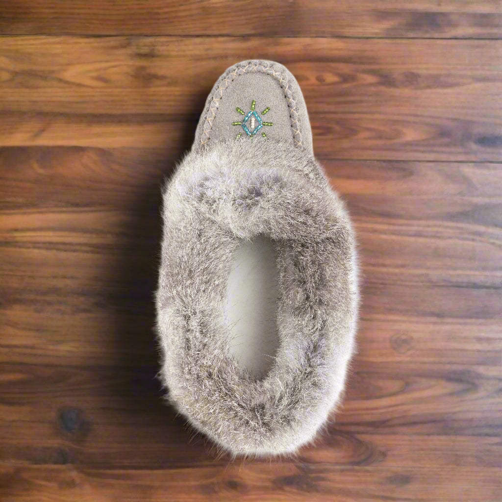 Bastien Moccasins 240W Grey Rabbit fur fleece lining made in Canada