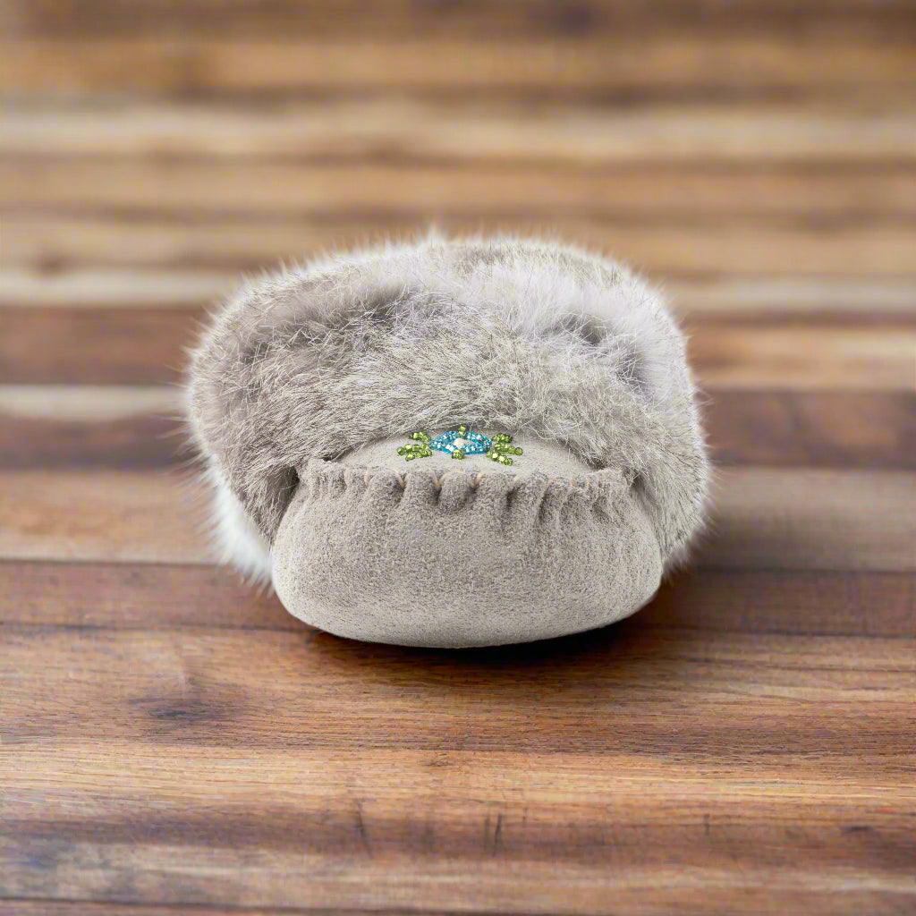 Bastien Moccasins 240W Grey Rabbit fur fleece lining made in Canada