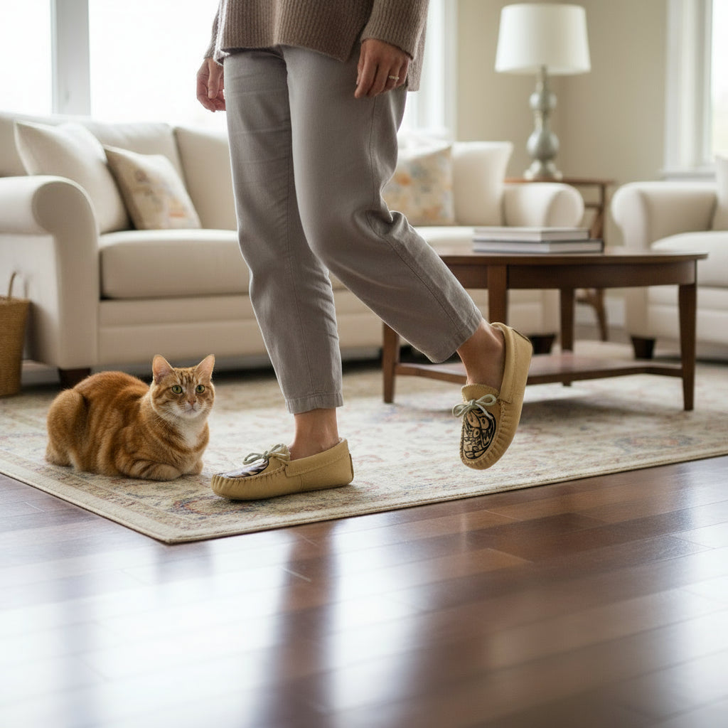 An image of a cat and spirit moccasins