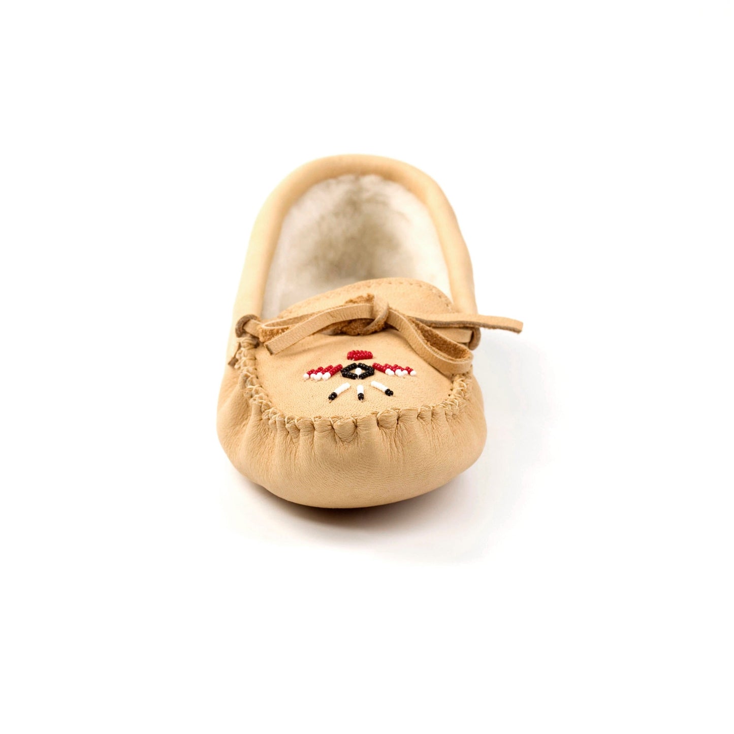 Canadian made moosehide moccasins for woman on a white background for sale