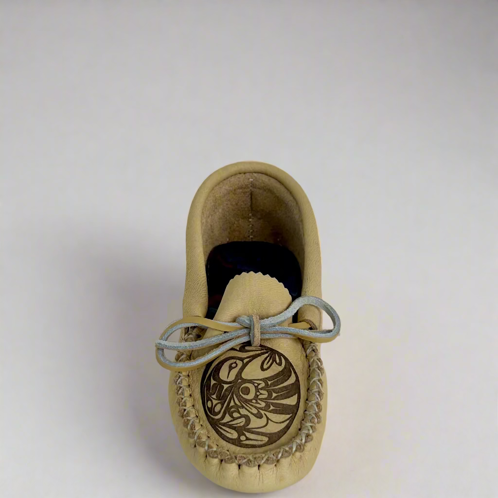 Spirit Moccasins: Women's Hummingbird Moccasins - Genuine Canadian Moose Hide & Bill Helin Art