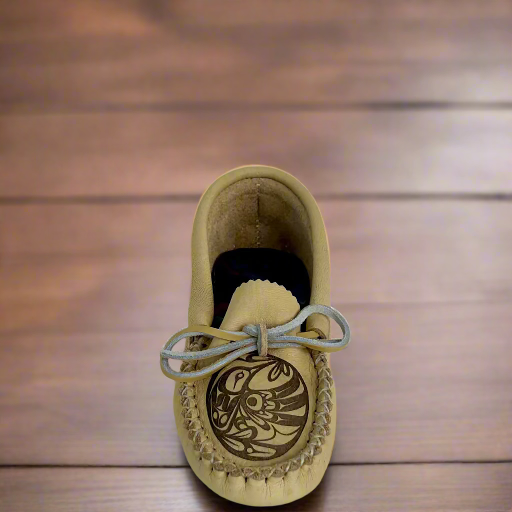 Spirit Moccasins: Women's Hummingbird Moccasins - Genuine Canadian Moose Hide & Bill Helin Art