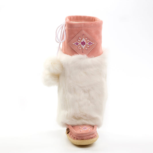 pink mukluks Canmore Tall woth white rabbit fur