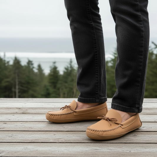 Men's Maple Moosehide Moccasins With Double Padded Sole