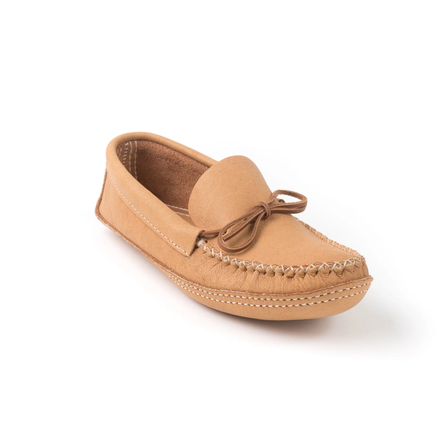 Tan moccasin shoe on a white background