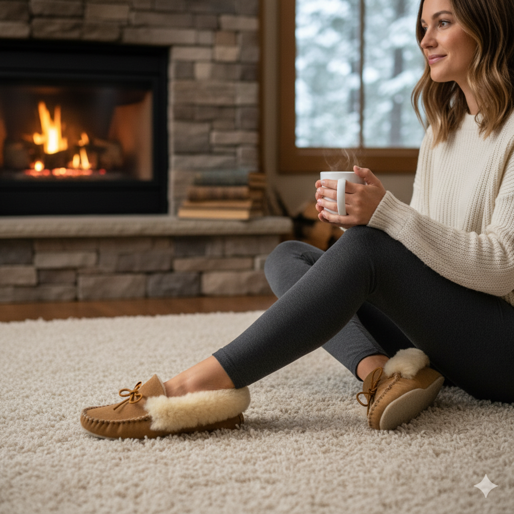 Women's Handcrafted Sheepskin Moccasins with Natural Crepe Sole