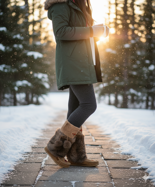 Laurentian Chief Tall Mukluks - Sand Suede & Rabbit Fur | Cozy Canadian Winter Boots
