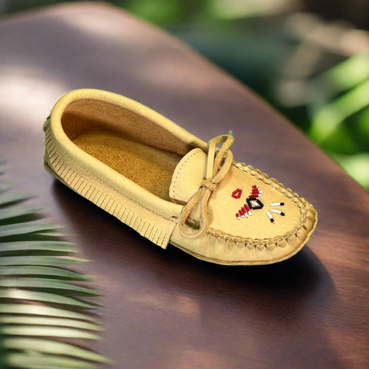 Womens Tecumseh Canada Natural Moose Hide Moccasins With Double Padded Sole