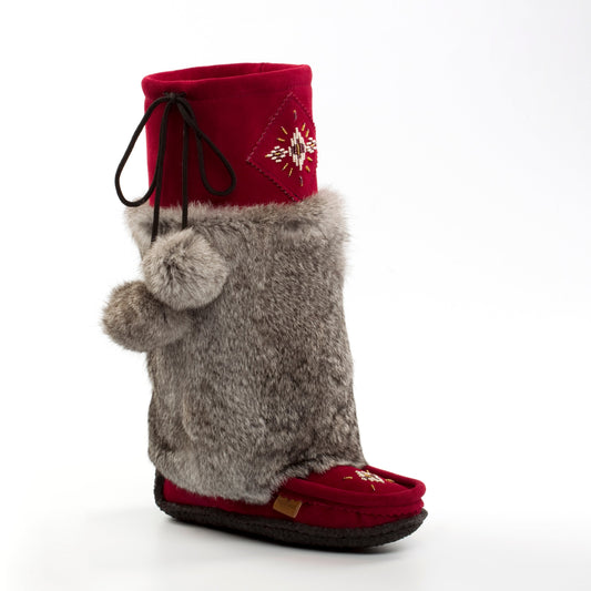 red suede mukluks with grey rabbit fur Laurentian Chief