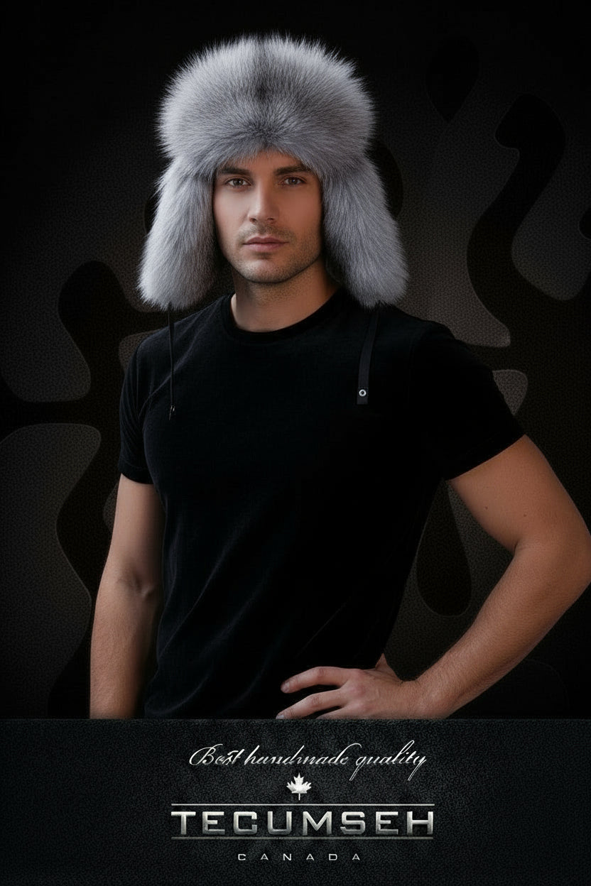 Tecumseh Canada Blue Fox Fur Bomber Hat - Handcrafted in Canada