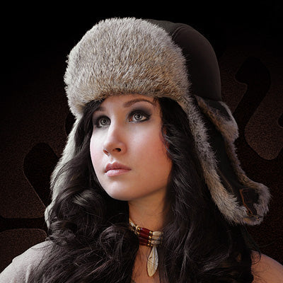 Tecumseh Canada Brown Rabbit Fur Bomber Hat in Brown Leather- Handcrafted in Canada