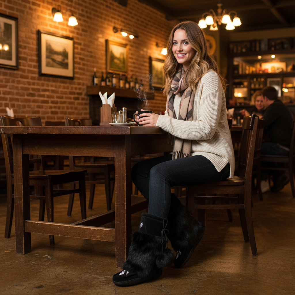 Great Plains Tall Mukluks In Black Suede and Black Rabbit Fur Beaded