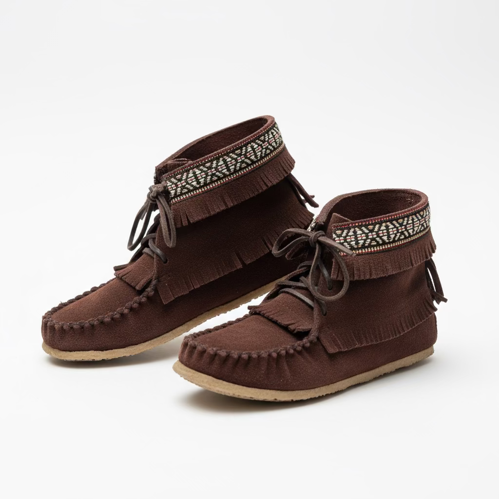 Concho boots in chocolate womans ankle moccasins made in canada