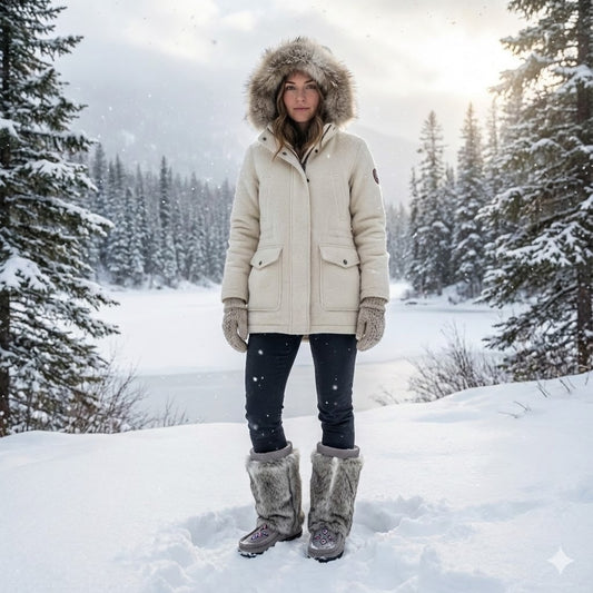 Great Plains 12" Tall Mukluks In Grey Suede and Grey Rabbit Fur