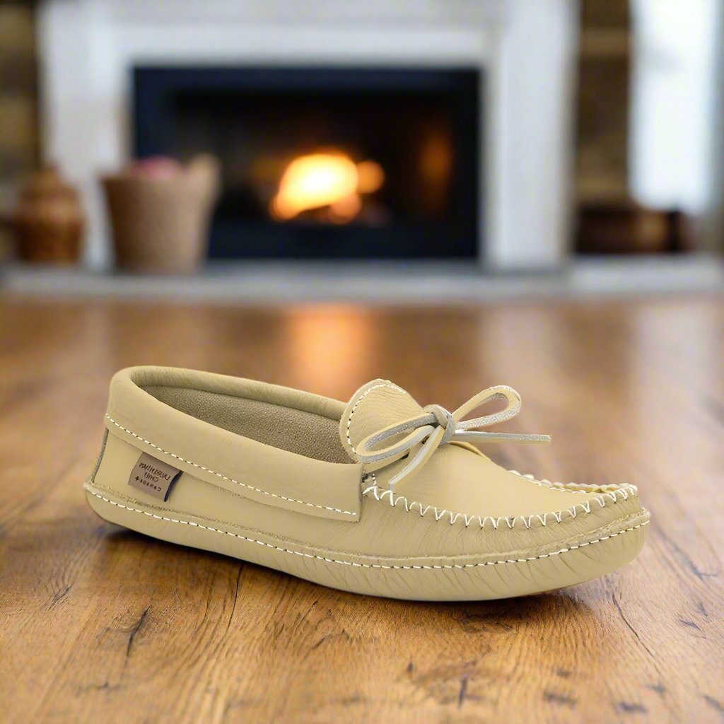 womans moccains in leather