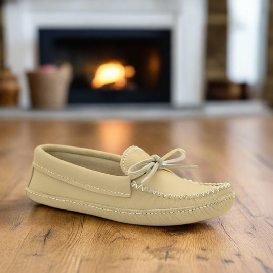 womans moccains in leather