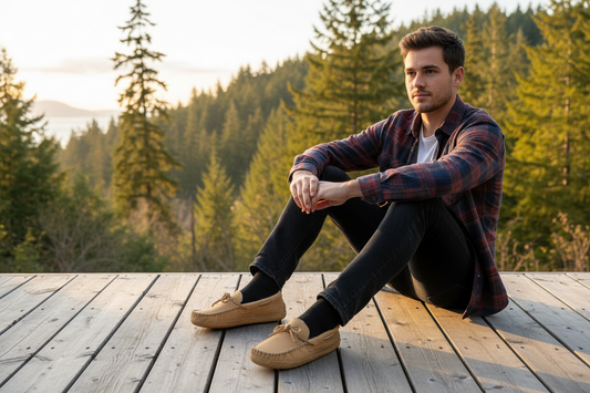 man wearing moccasins 