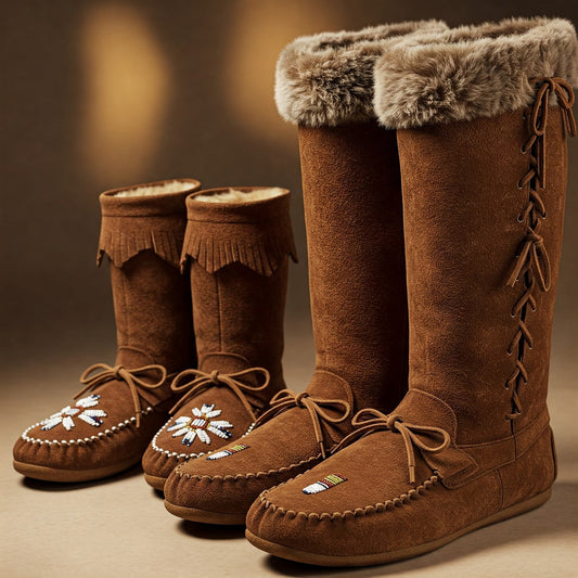 Dark tan moccasins and mukluks 