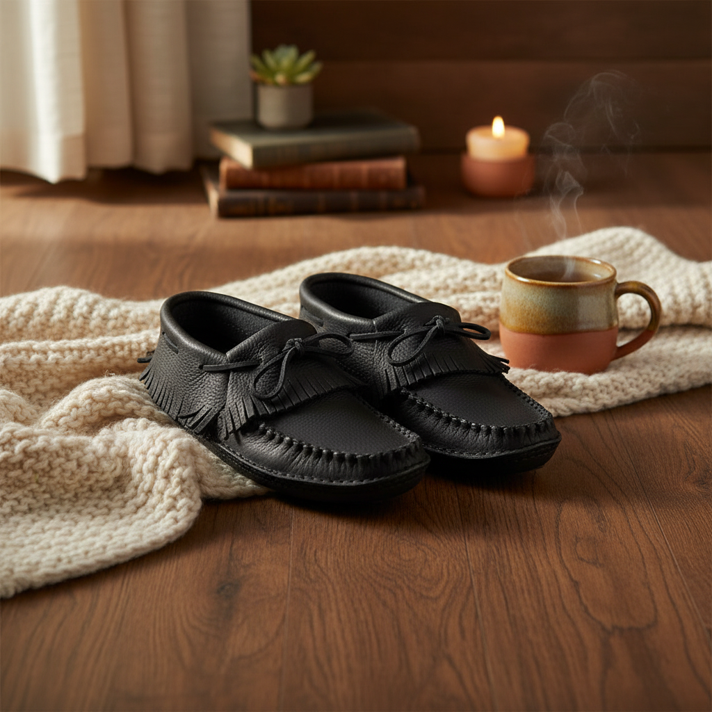 Black moccasins for women