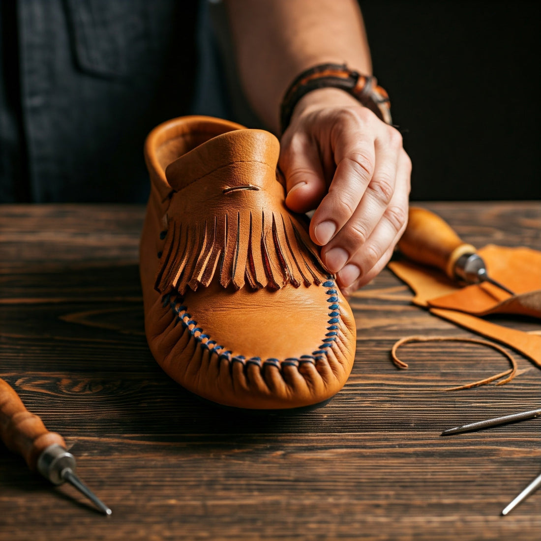 stitching moccasins