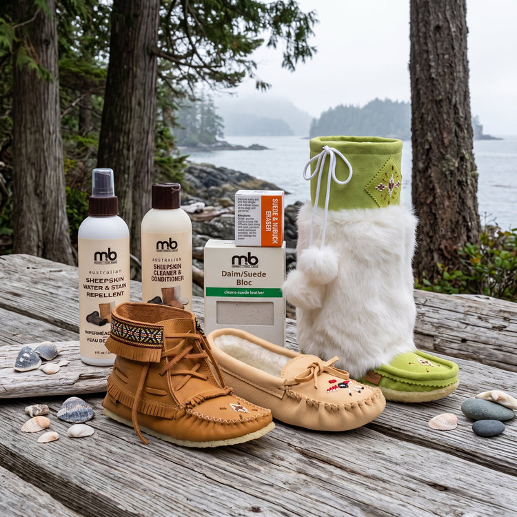 Woman spraying boots with Tana All Protector Spray