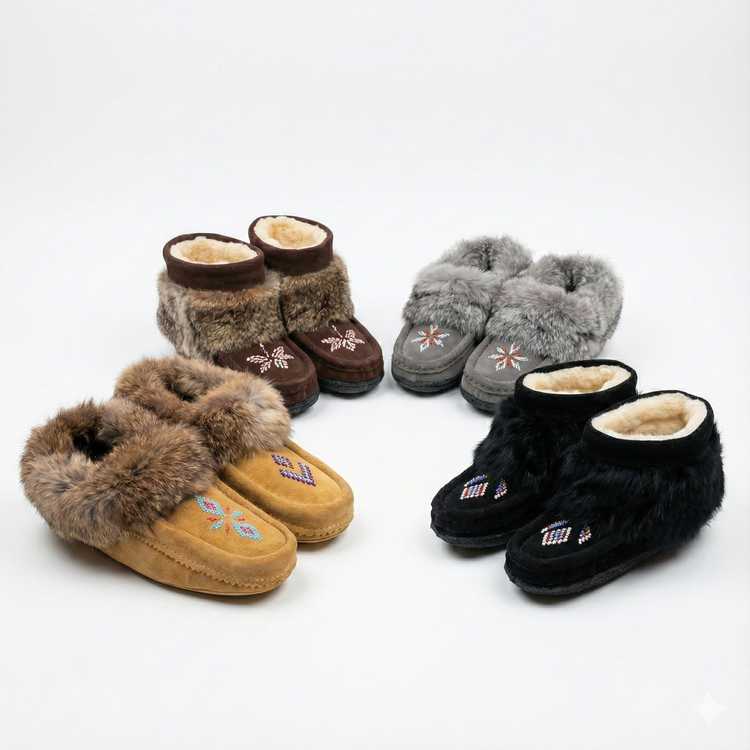 Great Plains mukluks, Great Plains moccasins, and Asema First Nations moccasins