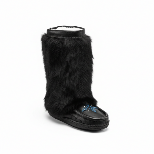 Black fur boot on a white background
