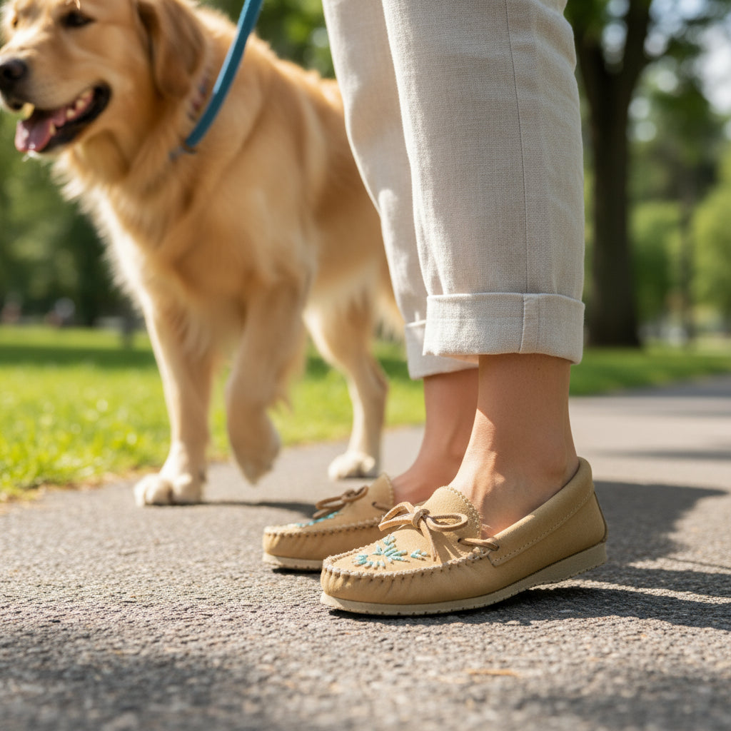 Women's Yänonhchia’ (house) - Women's Outdoor Moose Hide Leather Driving Moccasins