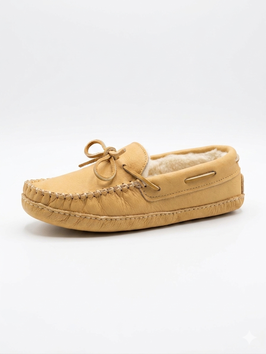 Men's Natural Moosehide Moccasins with Sheepskin Lining - Laurentian Chief
