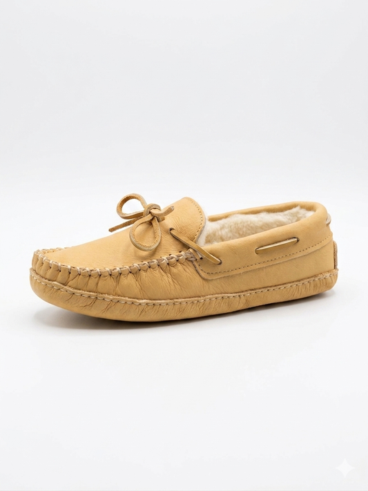 Men's Natural Moosehide Moccasins with Sheepskin Lining - Laurentian Chief