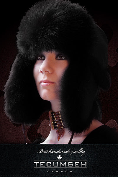 Tecumseh Canada Black Fox Fur Bomber Hat - Handcrafted in Canada