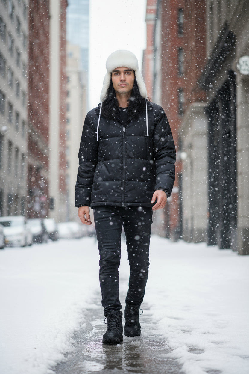 Tecumseh Canada White Rabbit Fur Bomber Hat in White Leather- Handcrafted in Canada