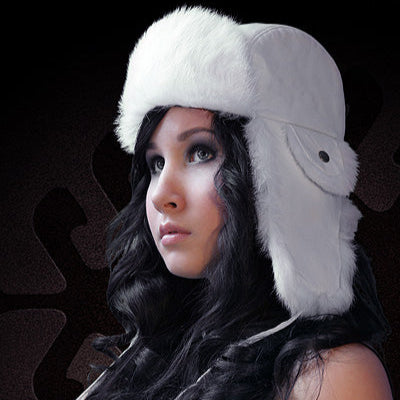 Tecumseh Canada White Rabbit Fur Bomber Hat in White Leather- Handcrafted in Canada