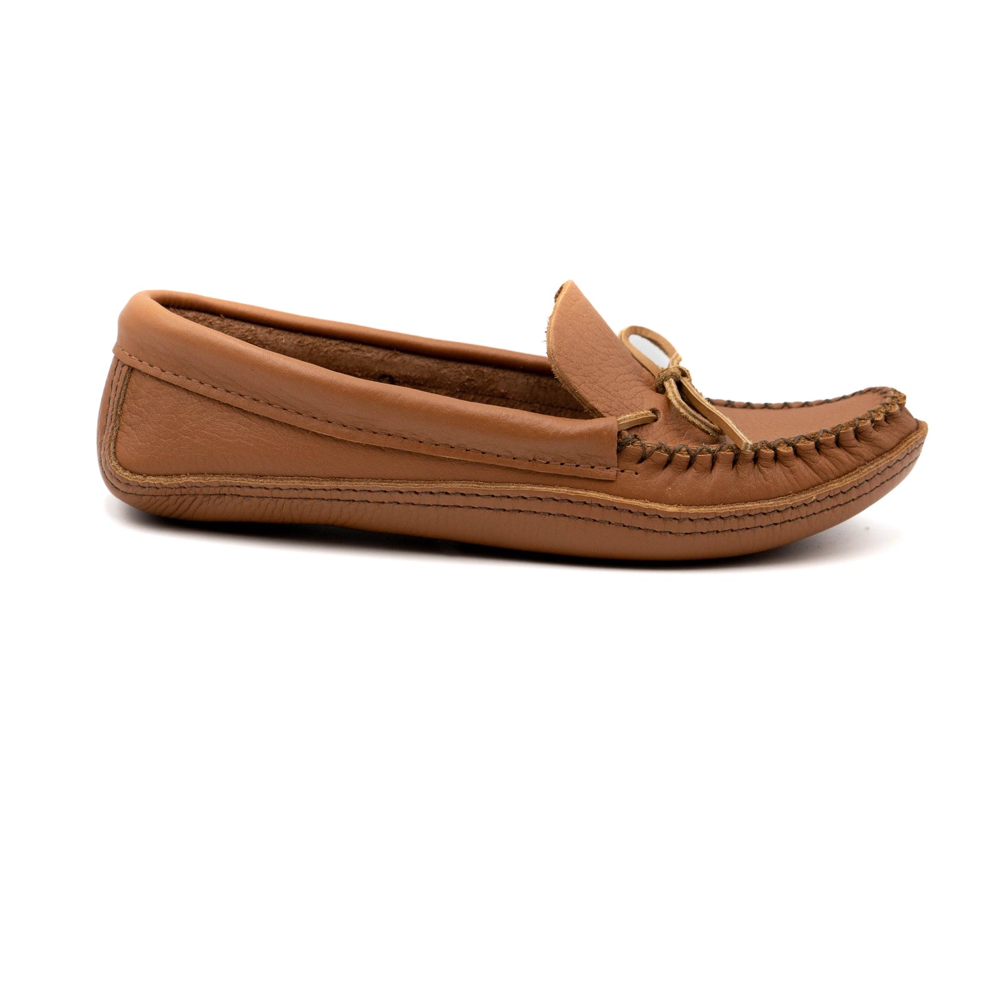 Brown leather loafer on a white background