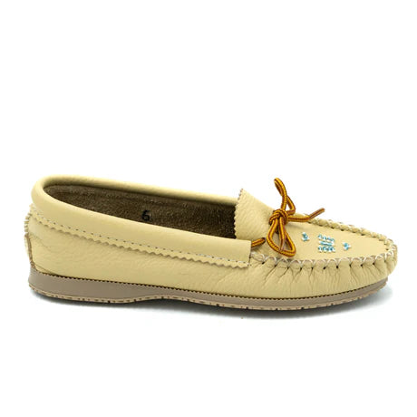 Women's Natural Cowhide Driving Moccasins Beaded Indian sole