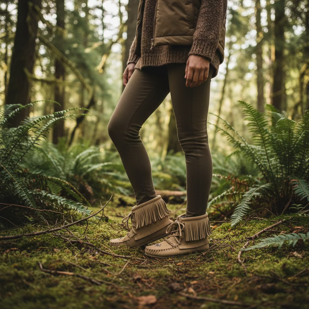 Women's Moosehide Sheepskin Lined Concho Mukluk Boots Long Fringe