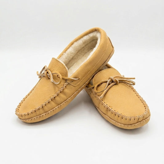 Men's Natural Moosehide Moccasins with Sheepskin Lining - Laurentian Chief