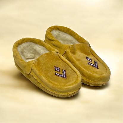Great Plains Tan Suede Cuff Moccasins with Hand Sewn Beaded Vamp – Unisex