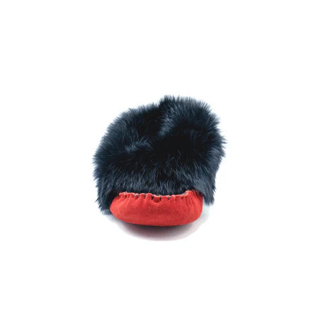 Women's Red Suede Beaded Moccasins With Rabbit Fur Trim - Special Order 2 - 3 weeks