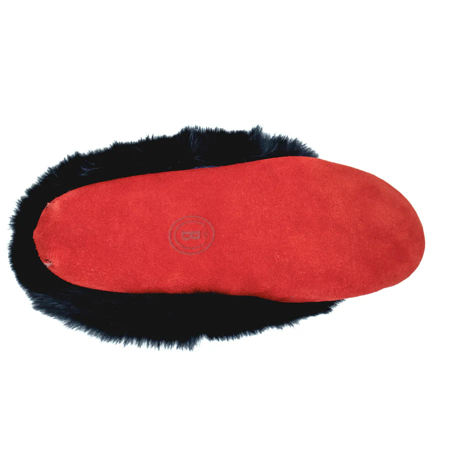 Women's Red Suede Beaded Moccasins With Rabbit Fur Trim - Special Order 2 - 3 weeks