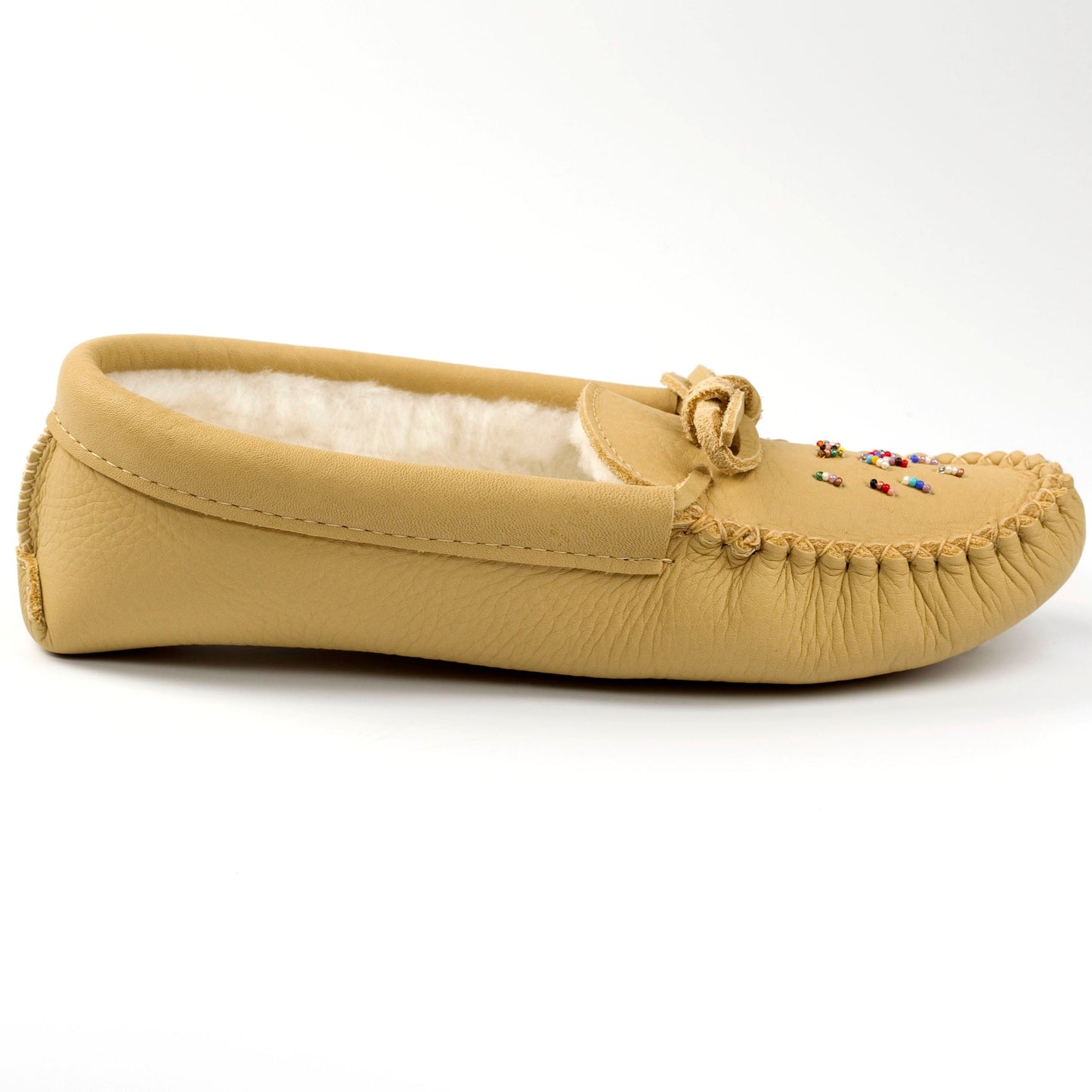 Women's Tecumseh Canada Deer Tan Moosehide Moccasins With Hand Sewn Beaded Vamp